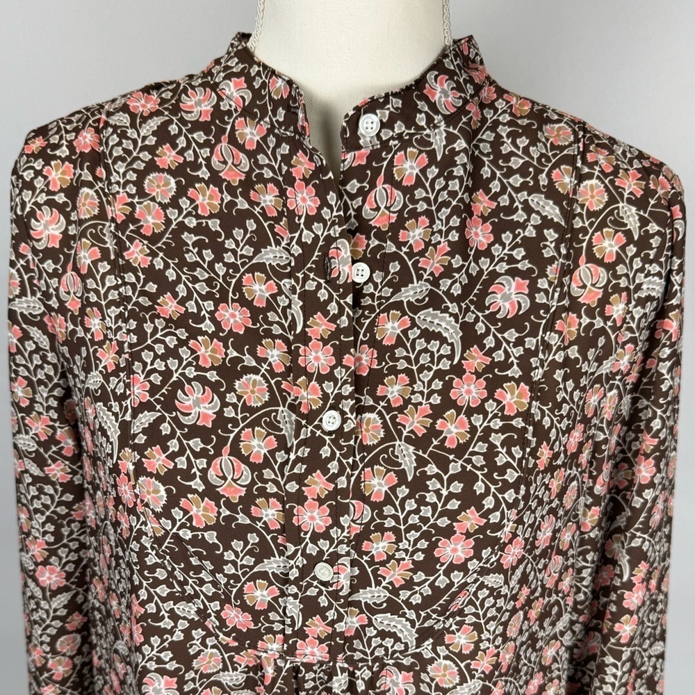 J. McLaughlin Tavia Shift Dress Long Sleeve Pockets Medium Brown & Pink Floral - Picture 4 of 14